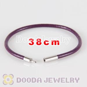 38cm purple slippy leather chain, silver plated needle clasp fit Jewelry, European Beads, Lovecharmlinks etc