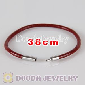 38cm red slippy leather chain, silver plated needle clasp fit Jewelry, European Beads, Lovecharmlinks etc