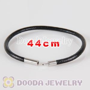 44cm black slippy leather chain, silver plated needle clasp fit Jewelry, European Beads, Lovecharmlinks etc