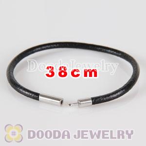38cm black slippy leather chain, silver plated needle clasp fit Jewelry, European Beads, Lovecharmlinks etc