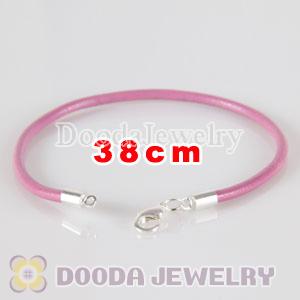 38cm pink slippy leather chain, silver plated lobster clasp fit Jewelry, European Beads, Lovecharmlinks etc