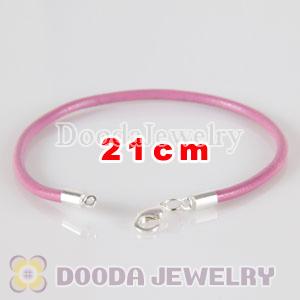21cm pink slippy leather chain, silver plated lobster clasp fit Jewelry, European Beads, Lovecharmlinks etc