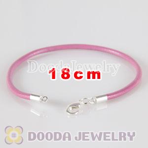 18cm pink slippy leather chain, silver plated lobster clasp fit Jewelry, European Beads, Lovecharmlinks etc