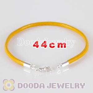 44cm yellow slippy leather chain, silver plated lobster clasp fit Jewelry, European Beads, Lovecharmlinks etc