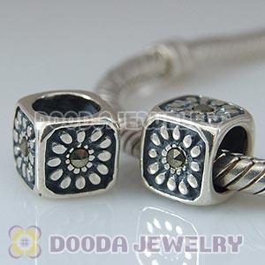 925 Sterling Silver Flower Beads with Stone
