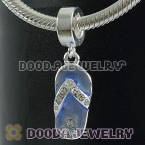 925 Sterling Silver Charms Dangle Blue Slipper with Stone