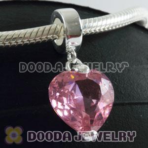 925 Sterling Silver Beads with Big Pink Heart Stone