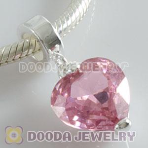925 Sterling Silver European Style Charms with Big Pink Love Stone
