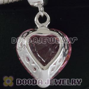 925 Sterling Silver European Style Charms with Big Pink Love Stone
