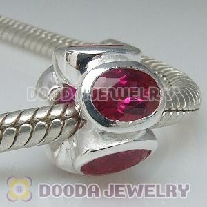 925 Sterling Silver European Style Charm Beads with Red Stone
