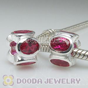 925 Sterling Silver European Style Charm Beads with Red Stone