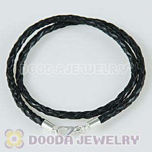 46cm black braided leather chain, silver plated lobster clasp fit Charm Jewelry Bracelet