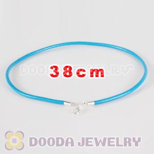 38cm blue slippy leather chain, silver plated lobster clasp fit Jewelry, European Beads, Lovecharmlinks etc