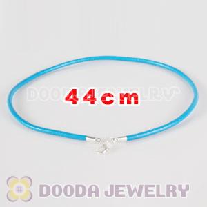 44cm blue slippy leather chain, silver plated lobster clasp fit Jewelry, European Beads, Lovecharmlinks etc