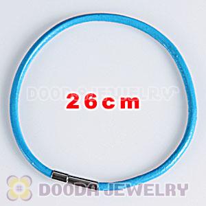 26cm blue slippy leather chain, silver plated needle clasp fit Jewelry, European Beads, Lovecharmlinks etc