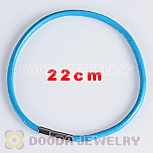 22cm blue slippy leather chain, silver plated needle clasp fit Jewelry, European Beads, Lovecharmlinks etc