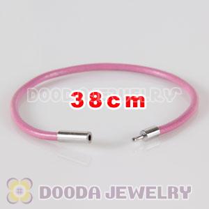 38cm pink slippy leather chain, silver plated needle clasp fit Jewelry, European Beads, Lovecharmlinks etc