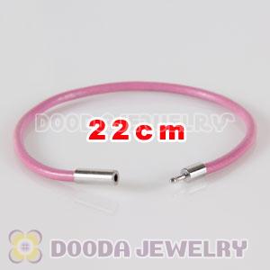 22cm pink slippy leather chain, silver plated needle clasp fit Jewelry, European Beads, Lovecharmlinks etc