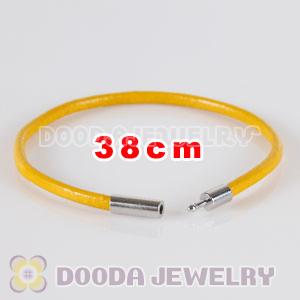 38cm yellow slippy leather chain, silver plated needle clasp fit Jewelry, European Beads, Lovecharmlinks etc