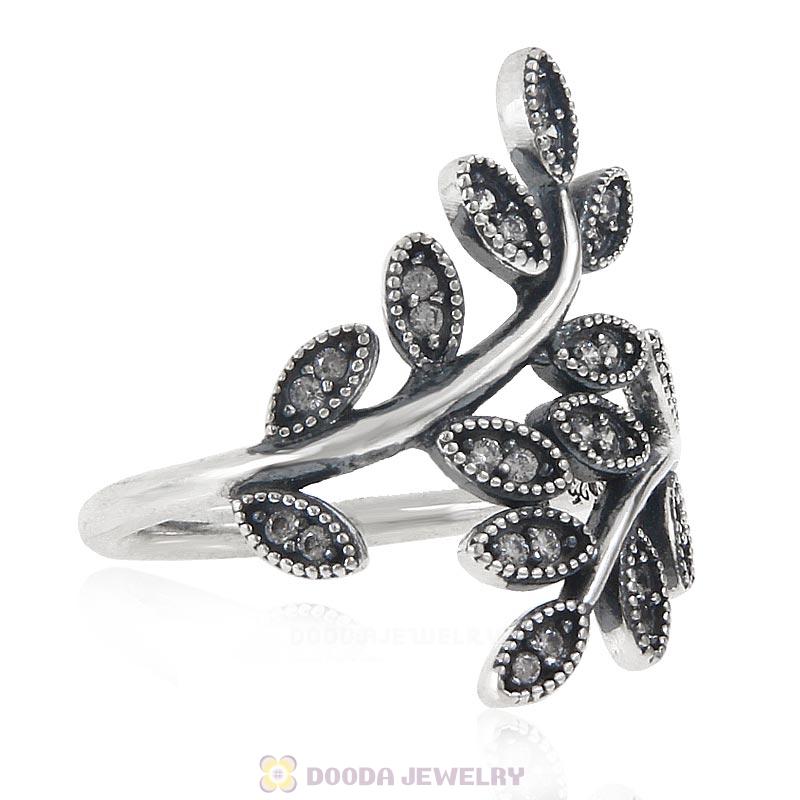 925 Sterling Silver Sparkling Leave Ring with Clear CZ