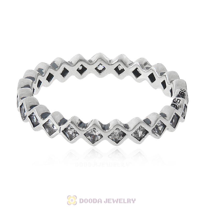 925 Sterling Silver Square Brilliant Ring with Clear CZ