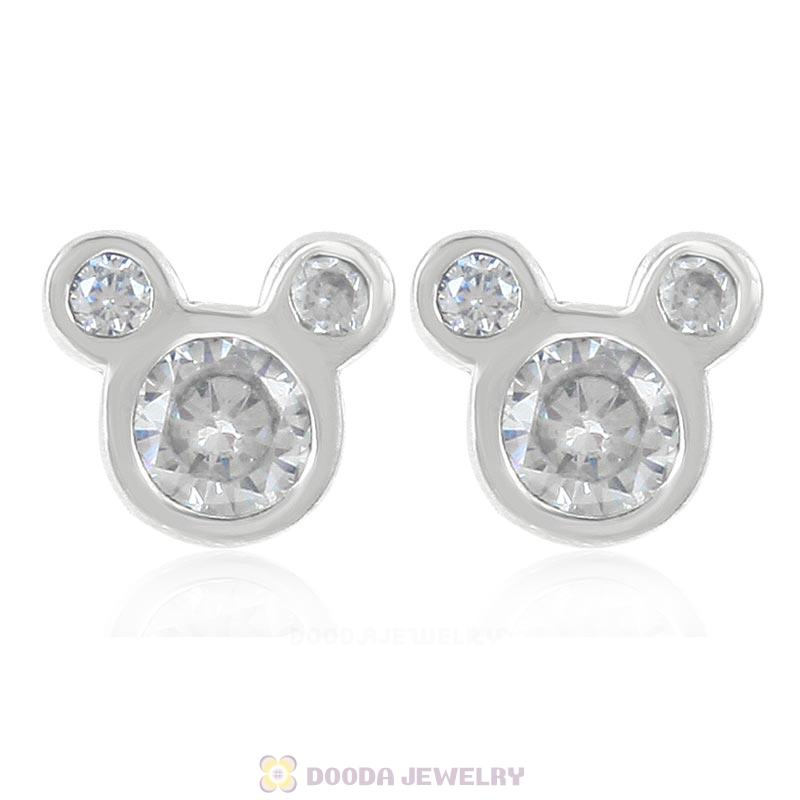 Dazzling Mickey Earrings with Clear CZ 925 Sterling Silver