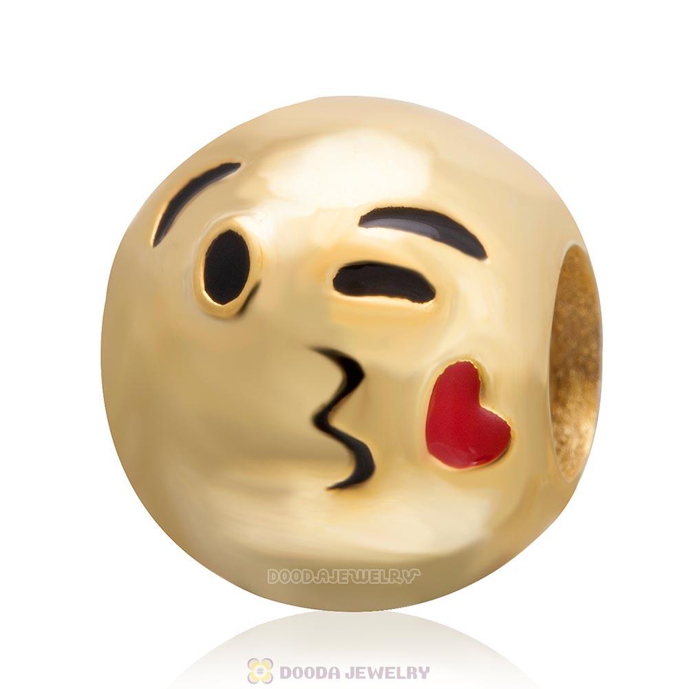 Gold Plated 925 Sterling Silver Emoji Kiss Love Face Beads