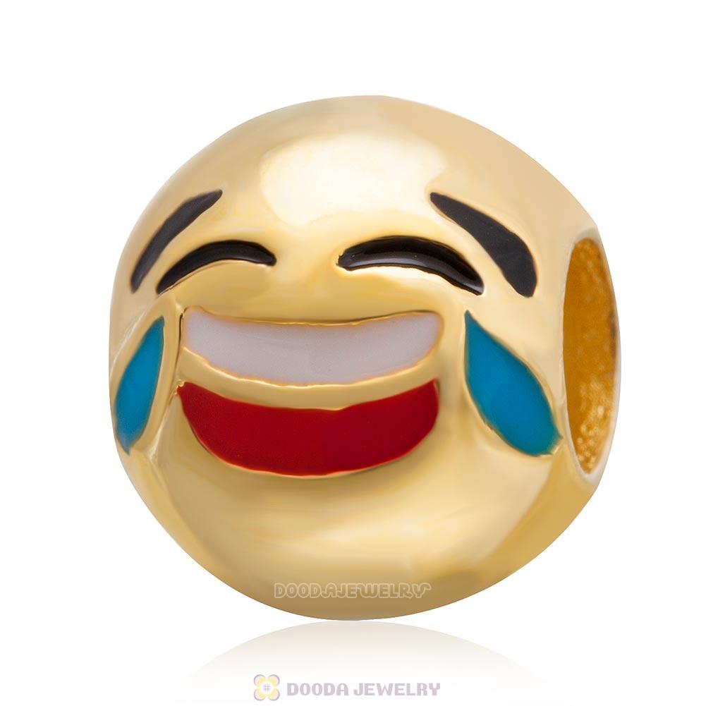 Gold Plated 925 Sterling Silver Emoji Cry Smile Face Beads