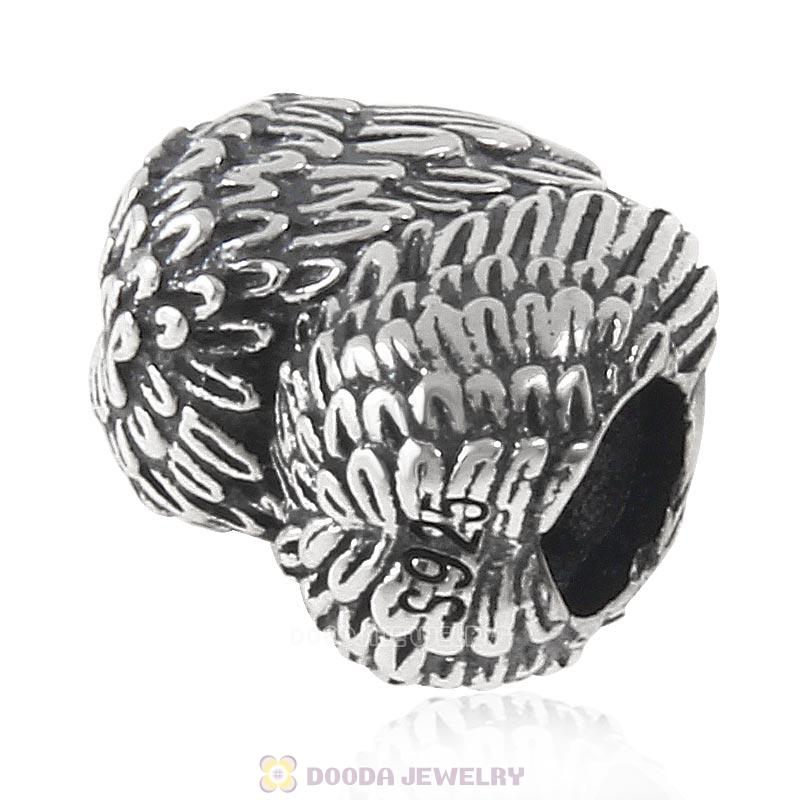 Antique 925 Sterling Silver Angelic Feathers Heart Charm Bead