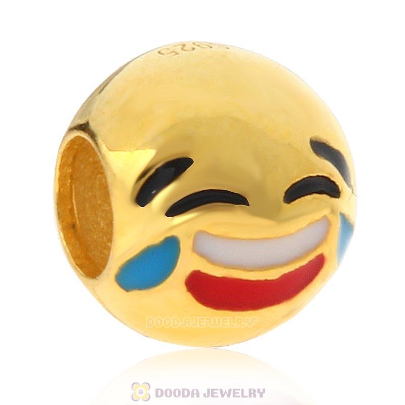 Gold Plated 925 Sterling Silver Emoji Cry Smile Face Beads
