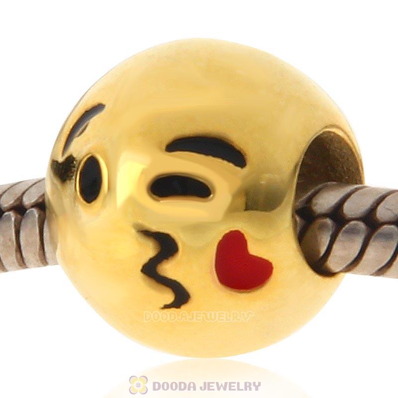 Gold Plated 925 Sterling Silver Emoji Kiss Love Face Beads