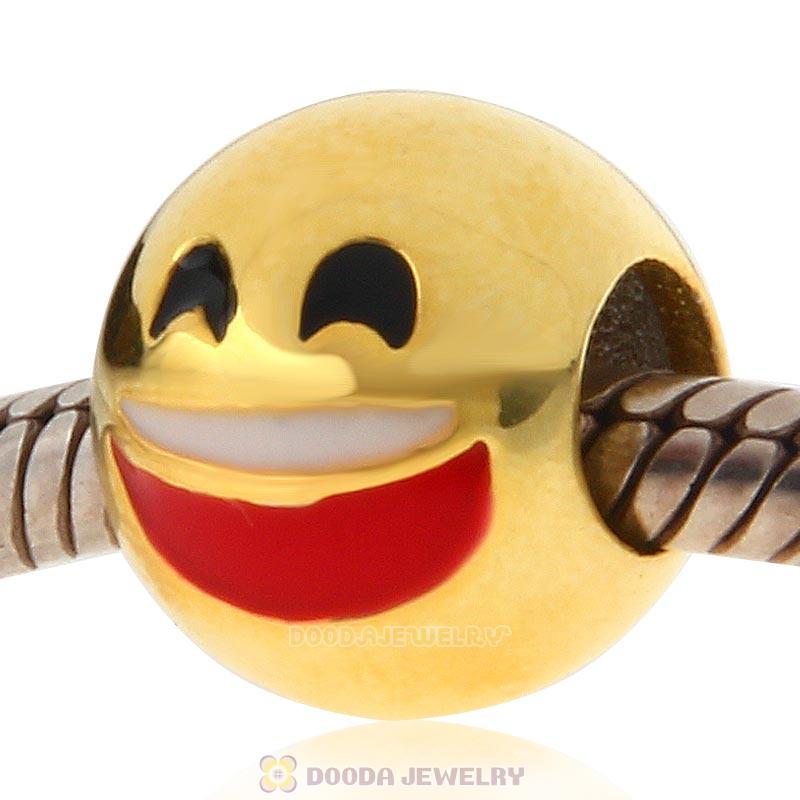 Gold Plated 925 Sterling Silver Emoji Laugh Face Beads