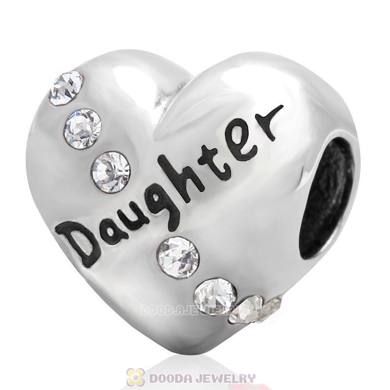 Daughter Heart Charm-Clear Crystal