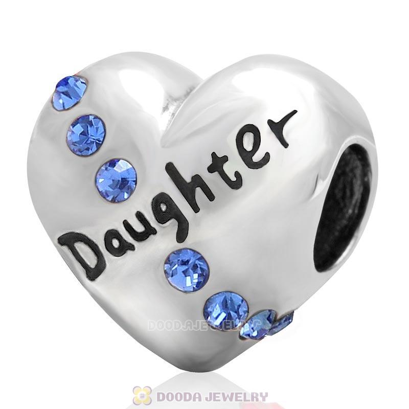 Daughter Heart Charm-Sapphire Crystal