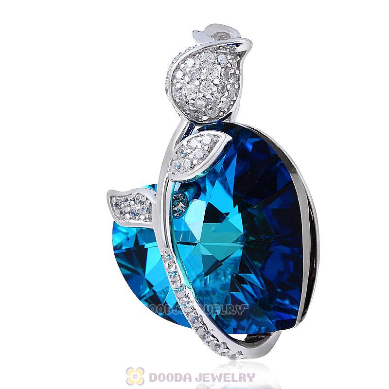 Heart Of the Ocean Blue Crystal Heart Pendant for Necklace