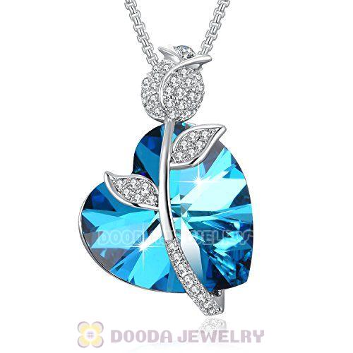 Heart Of the Ocean Blue Crystal Heart Pendant for Necklace