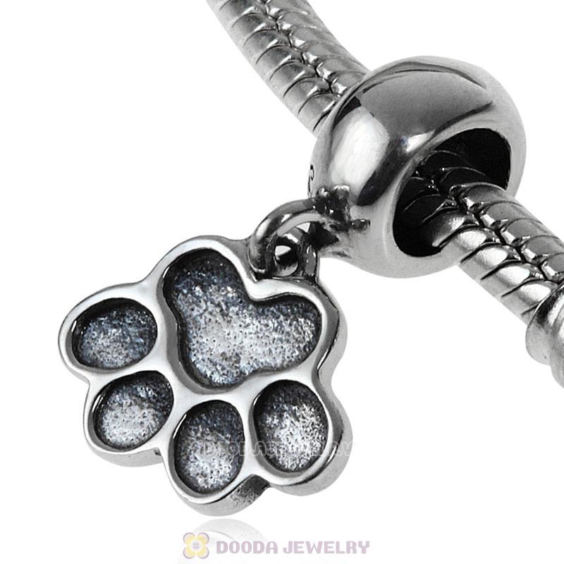 European Sterling Silver Dangle Puppy Dog Paw Charm Wholesale