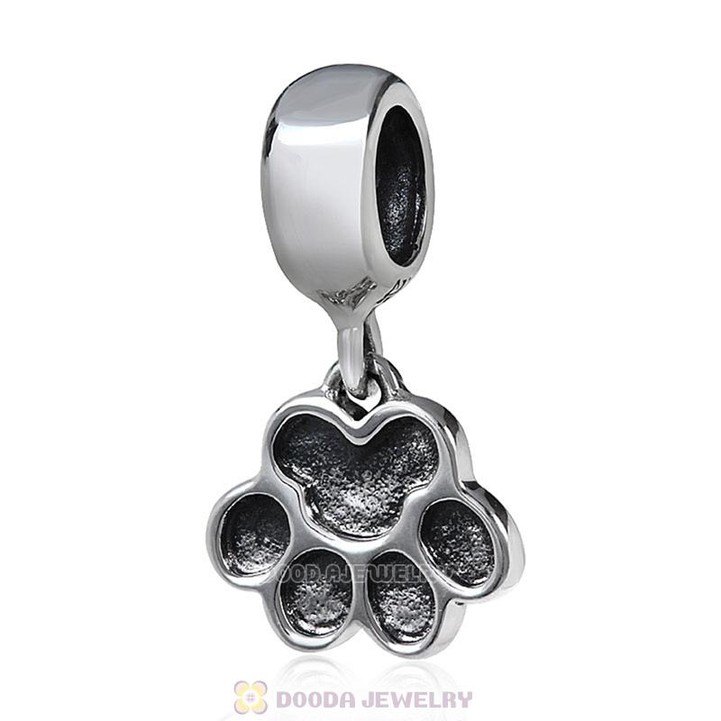 European Sterling Silver Dangle Puppy Dog Paw Charm Wholesale