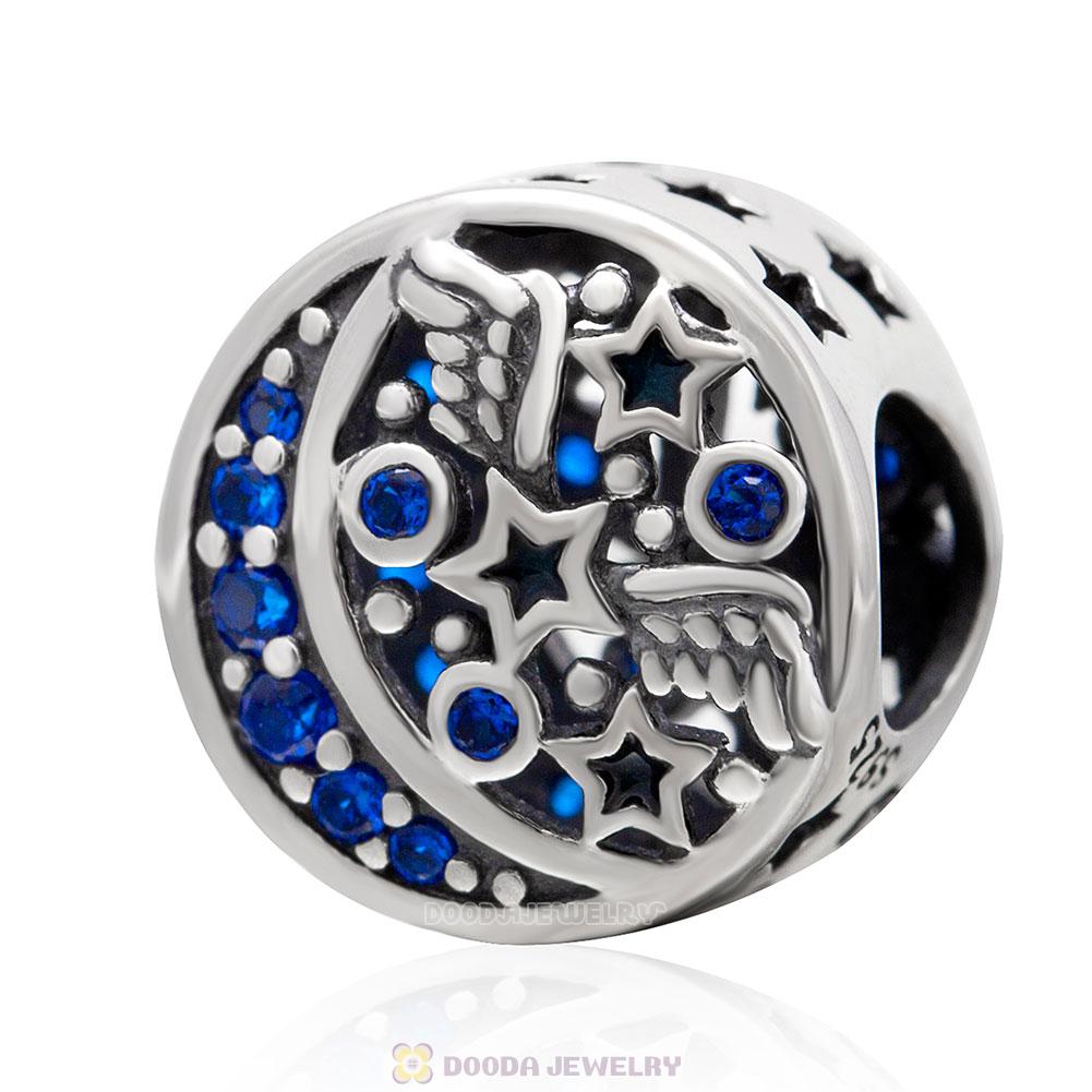 Moon and Stars Charm Bead with Blue CZ
