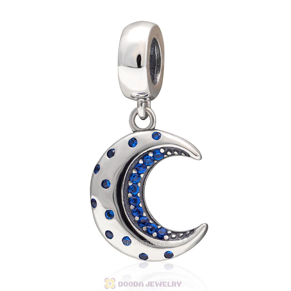 Crescent Moon Charms Pendant with Blue CZ