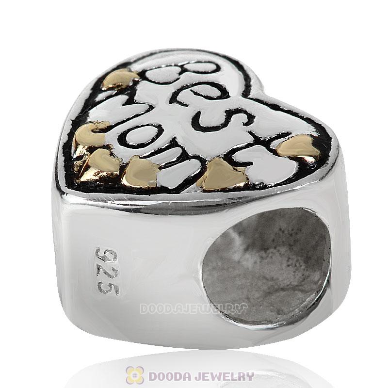 925 Sterling Silver Gold Plated Love Best Mom Heart Bead