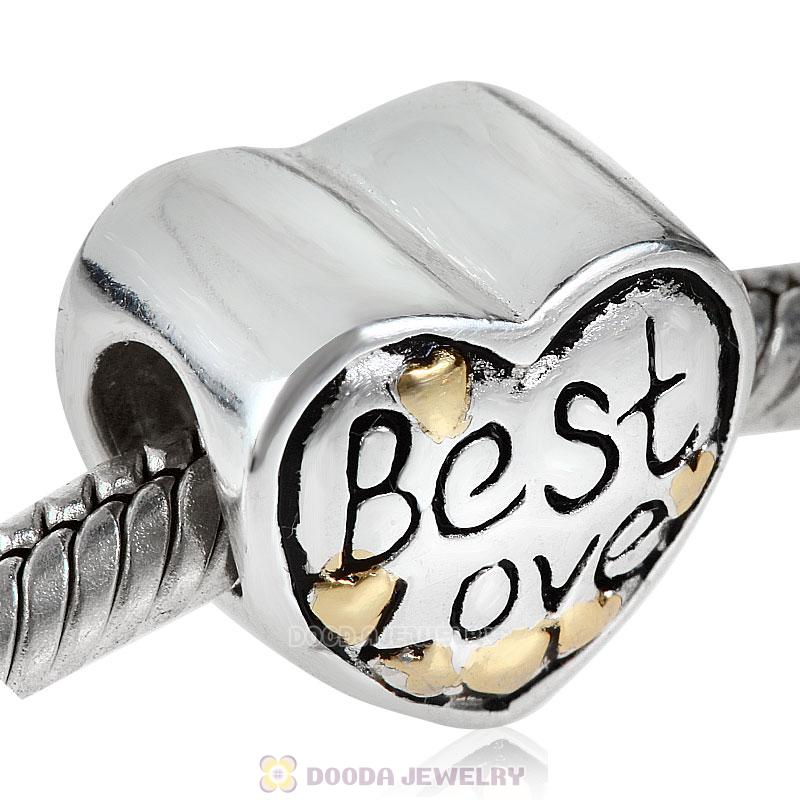 925 Sterling Silver Gold Plated Best Love Heart Bead