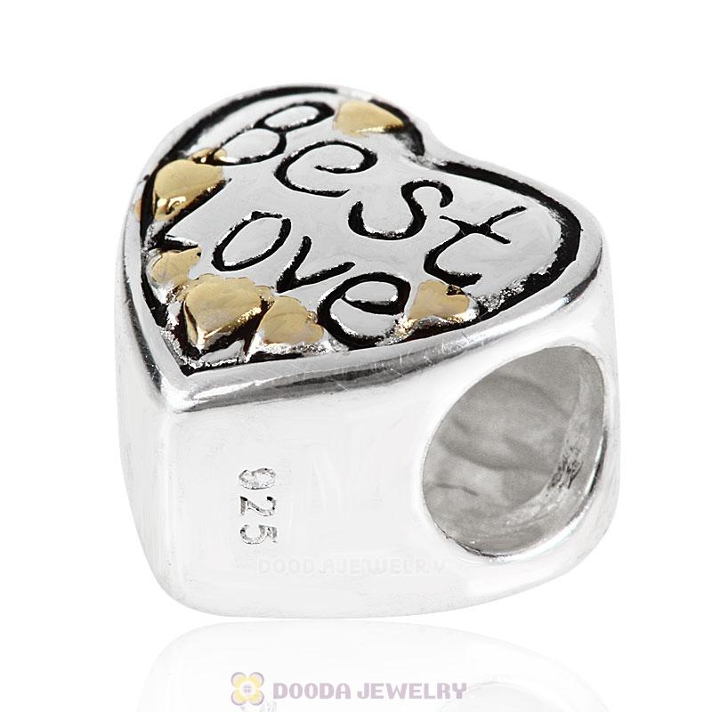 925 Sterling Silver Gold Plated Best Love Heart Bead