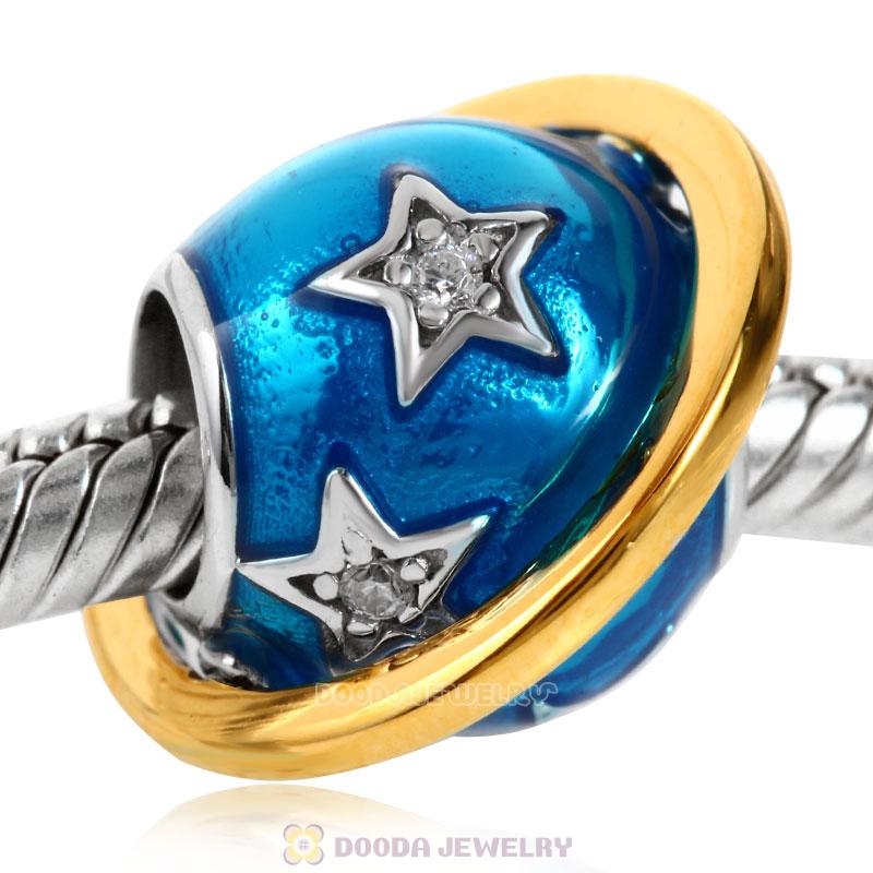 Blue Earth Enamel Charm Bead with Gold Plated