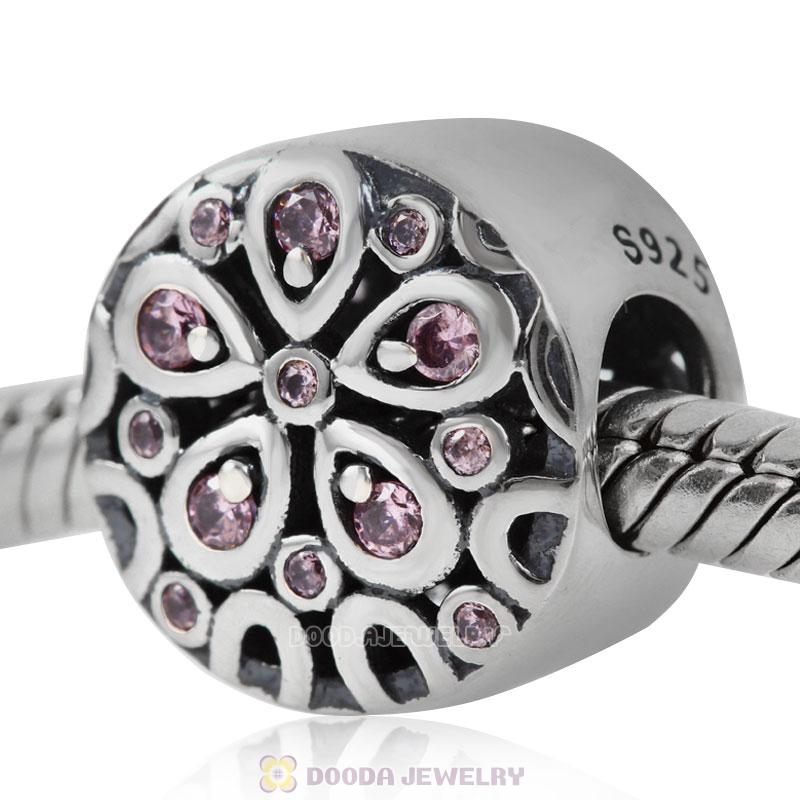 Pink Flower CZ Charm Bead