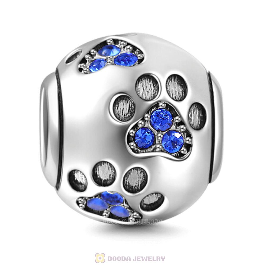 Dog Paw Print Charm Sapphire Crystal