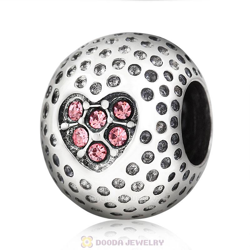 Golf Ball Charm with Pink Crystal Love