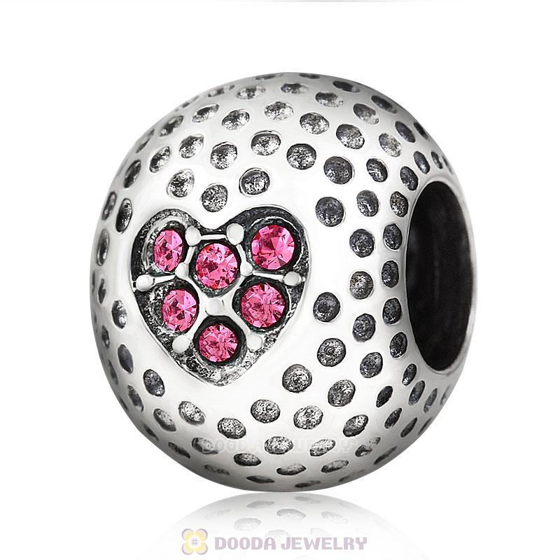 Golf Ball Charm with Rose Crystal Love