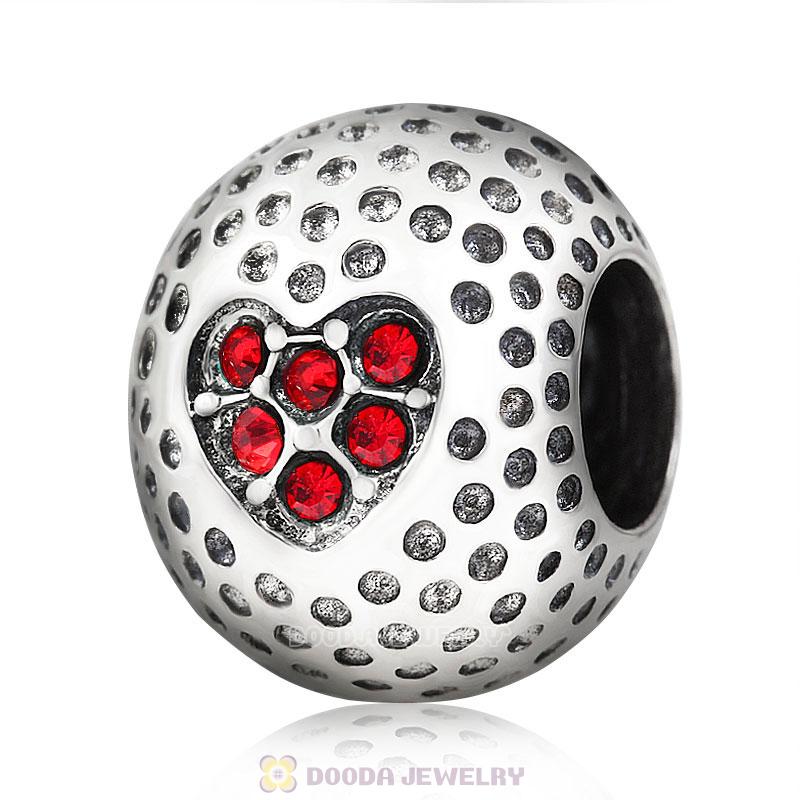 Golf Ball Charm with Red Crystal Love