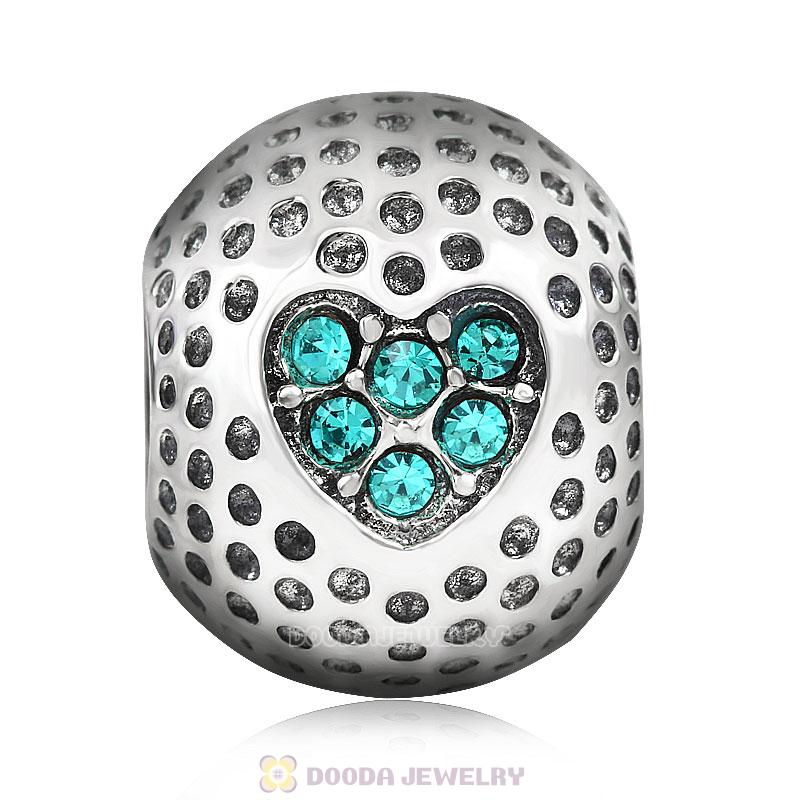 Golf Ball Charm with Blue Zircon Crystal Love